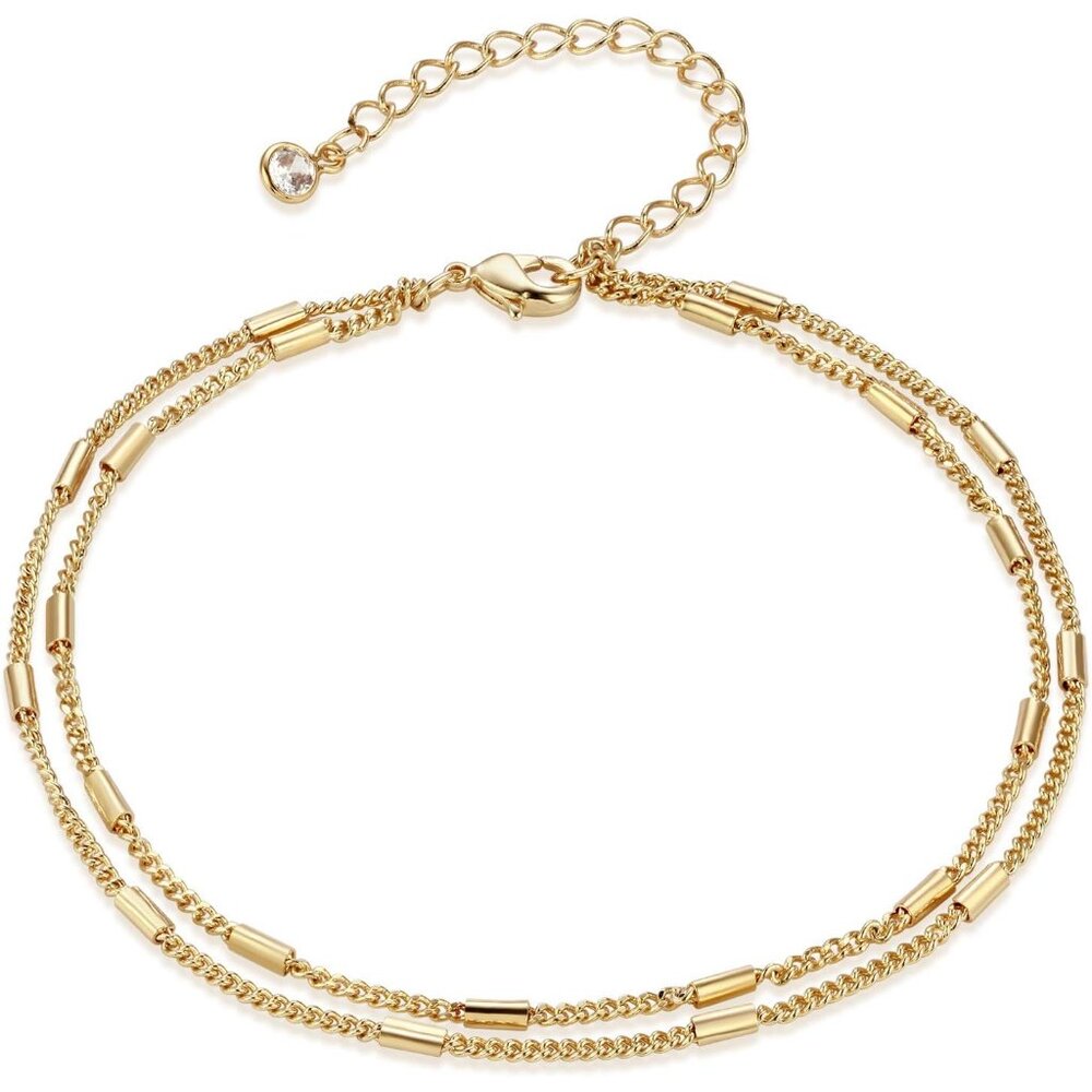 Dainty Ankle Bracelet,14K Gold Plated Tiny Bead Anklet Dainty White Cubic Zircon